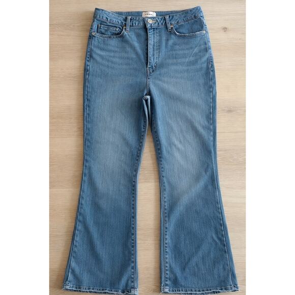 FRAME Flare Jeans Sz 30 Blue Mid Wash Raw Hem High Rise Bootcut Denim - Picture 2 of 5